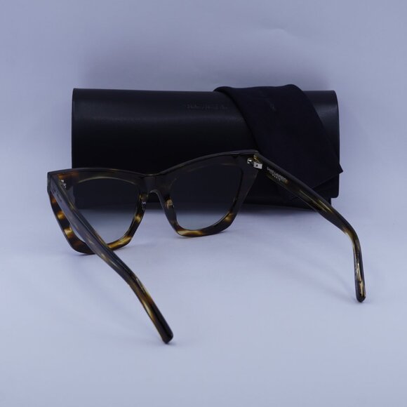 Saint Laurent SL214 KATE 024 Cat Eye Sunglasses - Striped Havana/Grey - Picture 10 of 11